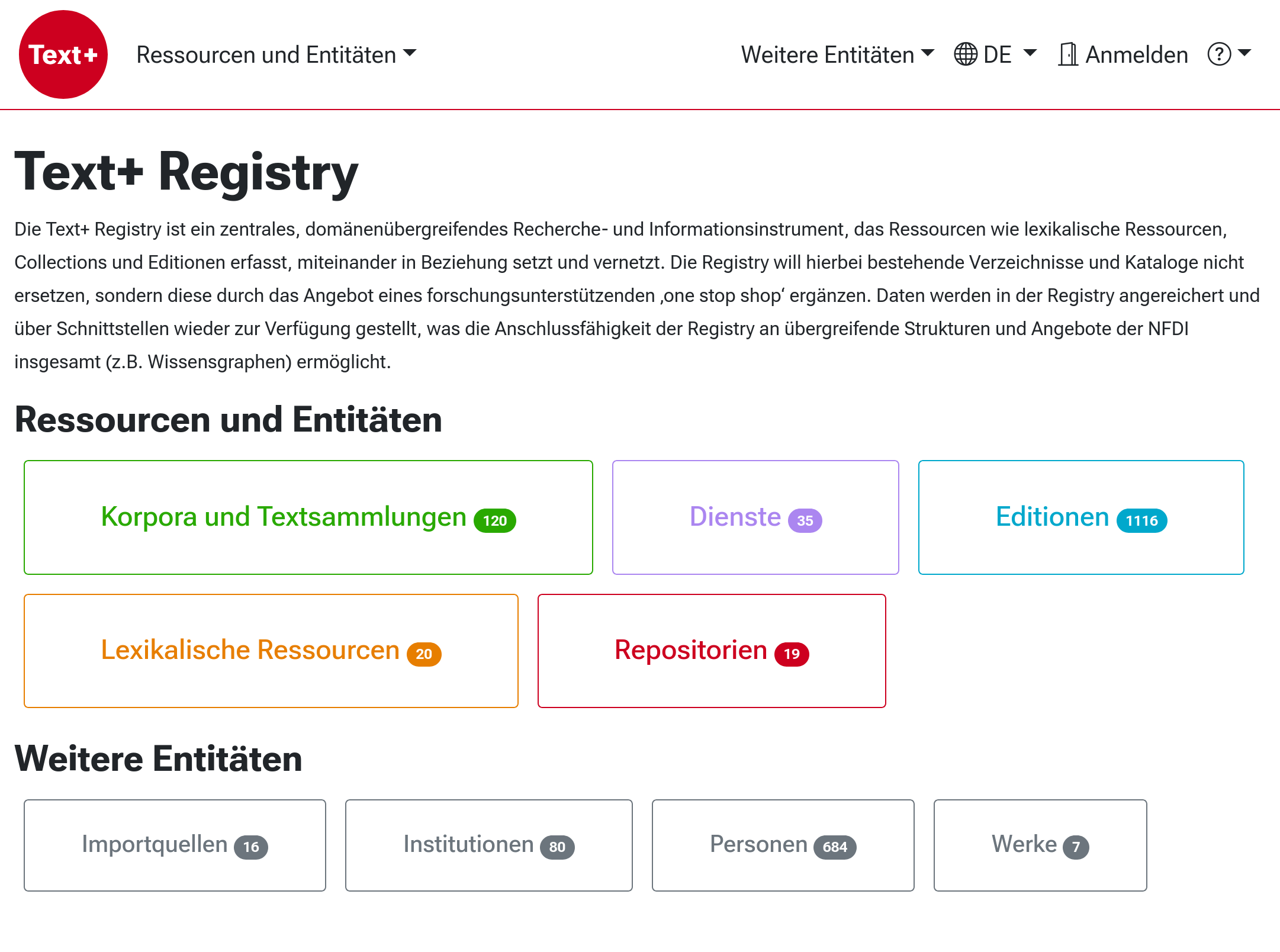 Text+ Registry Startseite
